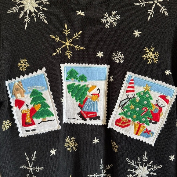 All Points By Reference Point Women’s Black Christmas Snowman Sweater M - Picture 3 of 6